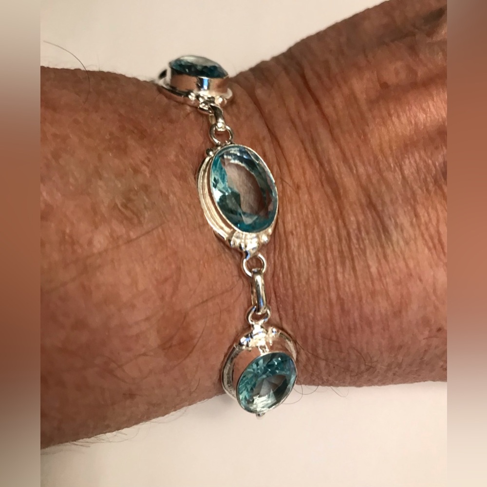 Blue Topaz Stamped 925 Sterling Silver Bracelet